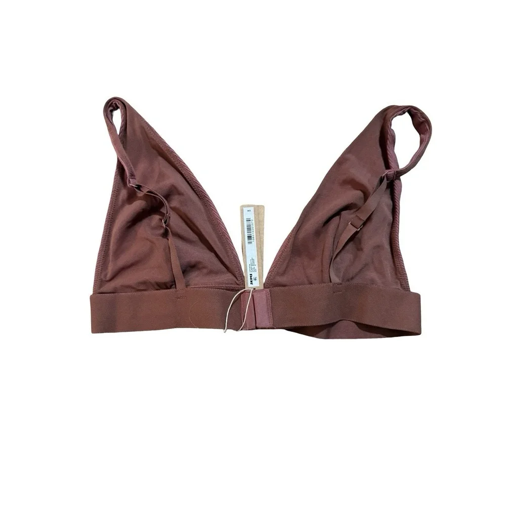 Skims Cotton Rib Plunge Bralette - Redwood - NWT -‎ XL